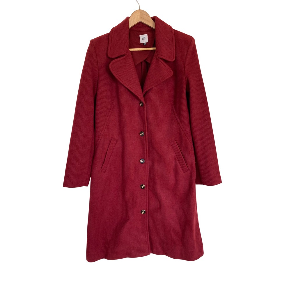 Cabi Sunday Coat 4672 Red Ribbed Textured Button Front Longline Jacket Womens M